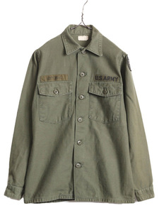 70s 75年製 米軍実物 US ARMY コットン サテン ユーティリティ シャツ メンズ S 70年代 ヴィンテージ ミリタリー アーミー OG107 シャツ袖