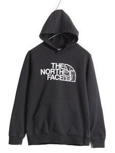 ノースフェイス プリント スウェット フード パーカー ボーイズ L レディース S 程 The North Face トレーナー プルオーバー アウトドア 黒