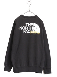 US企画 ノースフェイス 両面 プリント スウェット メンズ XL The North Face 裏起毛 トレーナー 大きいサイズ クルーネック アウトドア 黒