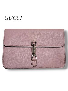 GUCCI/グッチ　長財布/ニュージャッキー/２つ折り財布/ピンク&シルバー金具　ポーチ　クラッチバック　ピストンロック　ソフトレザー