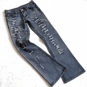 Rare Japanese label flare denim pants ripped jeans Y2K ifsixwasnine LGB obelisk kmrii yasuyuki ishii share spirit tornado mart goa