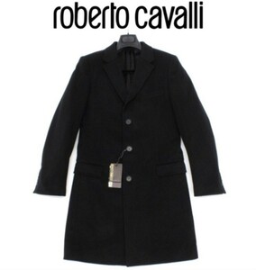 24万新品◆48＝M◆ロベルトカヴァリ黒カシミア混ウールチェスターコートROBERTO CAVALLI 