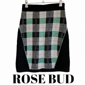 ROSE BUD タイトスカート ニット　チェック　ラメ　ブラック×グリーン ひざ丈 タイトスカート ボトムス