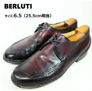 【レア オルガ期 シューツリー付 廃版】BERLUTI ベルルッティ サイズ:6.5(25.5cm相当) インディオ ダービーシューズ 革靴 ブラック 紫