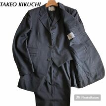 ●良品/スリーピース/Mサイズ相当 ●TAKEO KIKUCHI タケオキクチ●セットアップ ビジネススーツ シングル ●ストライプ●ブラック サイズ2_画像1