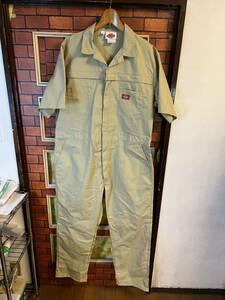 つなぎ ツナギ 半袖 重ね着 オールインワン メカニック Dickies アウトドア ディッキーズ ビックサイズXL以上　ベージュ系　アメリカ古着