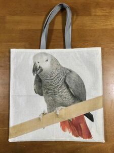 ハンドメイド ぺたんこBigトートバッグ 鳥柄 ヨウム