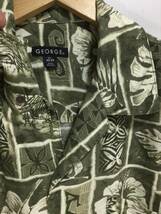 GEORGE アロハシャツ ハワイアン レーヨン 半袖開襟シャツ 総柄 メンズL カーキ系 良品綺麗_画像3
