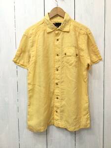DIESEL ディーゼル リネンシャツ リネン 麻 半袖シャツ刺繍 メンズL 橙系 良品綺麗