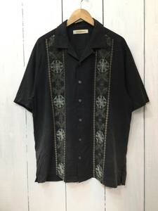 TOMMY BAHAMA トミーバハマ シルクシャツ アロハシャツ ハワイアン 刺繍 半袖開襟シャツ メンズL 黒系 良品綺麗