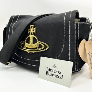 1円●未使用級●Vivienne Westwood ヴィヴィアンウエストウッド デニムキャンバス オーブ金具 ショルダーバッグ 斜めがけ鞄 黒 レディース