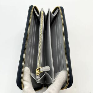 美品●プラダ PRADA メンズ ビジネス 長財布 サフィアーノ ラウンド ファスナー 三角ロゴ トライアングル レザー 本革 ネイビー系の画像7