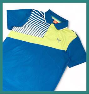 377*PUMA GOLF Puma Golf * Logo вышивка Golf рубашка-поло с коротким рукавом голубой × зеленый × белый US S