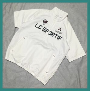 39◆le coq sportif GOLF ルコックゴルフ◆ビッグロゴ ハーフジップ 中綿入り 半袖 プルオーバー ジャケット ホワイト L