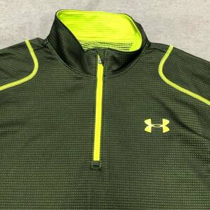 598◆UNDER ARMOUR アンダーアーマー◆UA ロゴプリント ゴールドギア ハーフジップ 長袖 モックネックシャツ カーキ LGの画像4