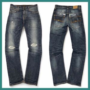 454◆Nudie Jeans ヌーディージーンズ◆N697 THIN FINN シンフィン 色落ち ダメージ加工 ストレッチ デニム ジーンズ W31L32