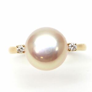 ◆K18 天然ダイヤモンド/本真珠リング◆M 約3.7g 15.5号 diamond pearl ジュエリー ring 指輪 EB9/EB9