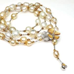 ◆ゴールデンパールネックレス/43◆M 約63.1g 約94.0cm 7.0-10.5mm珠 pearl パール jewelry necklace ジュエリー DD0/DI0