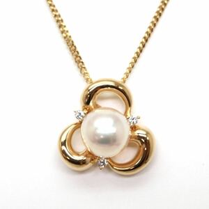 美品!!TASAKI(田崎真珠)◆K18アコヤ本真珠/天然ダイヤモンドネックレス◆M 約6.6g 約8.0mm珠 約41.5cm pearl necklace jewelry ED7/EE2