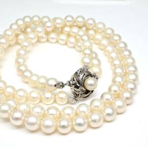 ◆アコヤ本真珠2連ネックレス/ 10 ◆M 約83.4g 約47.0cm 7.5-8.0mm珠 pearl パール jewelry necklace ジュエリー DB0/DF0