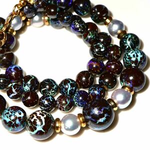 豪華!!◆K18 天然アイアンオパール/アコヤ本真珠ネックレス◆M 約58.9g 約50.0cm iron opal pearl jewelry necklace DA0/EC0