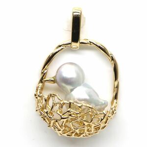 ◆K18 アコヤ本真珠ツインパールペンダントトップ◆M 約6.2g パール pearl ジュエリー necklace pendant ED0/ED0