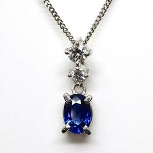 ソーティング付き!!◆Pt850/Pt900 天然サファイア/天然ダイヤモンドネックレス◆A 約3.6g 約40.5cm diamond sapphire necklace EB8/EC5