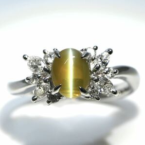 ソ付き!!◆Pt900 クリソベリルキャッツアイ/天然ダイヤモンドリング◆A◎ 約6.1g 16号 パール pearl ジュエリー ring 指輪 ED6/EG1の画像1