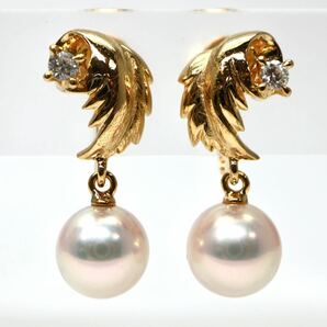 美品!!TASAKI(田崎真珠)◆K18 天然ダイヤモンド/アコヤ本真珠イヤリング◆A 約4.5g パール pearl ジュエリー earring EB8/EC6の画像1