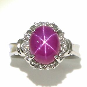 CrescentVert(クレサンベール)◆Pt950 スタールビー/天然ダイヤモンドリング◆M 約9.8g 11号 star ruby diamond ring 指輪 ED3/EE0の画像2