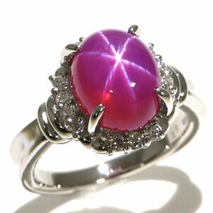 CrescentVert(クレサンベール)◆Pt950 スタールビー/天然ダイヤモンドリング◆M 約9.8g 11号 star ruby diamond ring 指輪 ED3/EE0