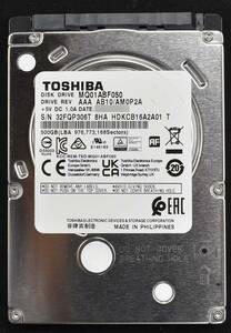 東芝 MQ01ABF050 [500GB 5,400rpm 2.5インチ 7mm SATA 内蔵 HDD 2019年製 使用時間 14620H (Cristal DiscInfo 正常状態)(管:T01-1