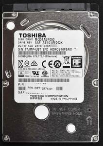 東芝 MQ01ABF050 [500GB 5,400rpm 2.5インチ 7mm SATA 内蔵 HDD 2017年製 使用時間 13230H (Cristal DiscInfo 正常状態)(管:T01-5