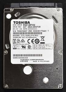 東芝 MQ01ABF032 [320GB 5,400rpm 2.5インチ 7mm SATA 内蔵 HDD 2014年製 使用時間 16350H (Cristal DiscInfo 正常状態)(管:T6-1