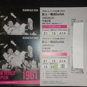 4/6(土) 東京ドーム 巨人vs.横浜 1塁ベース前オーロラシート 二席ペア 実質13列 通路際 レターパックライト込みの画像1