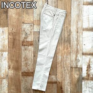 【美品】INCOTEX インコテックス SLACKS ヴィンテージ加工 テーパード コットン スラックス パンツ 29 ライトベージュ BEAMSF取扱 b