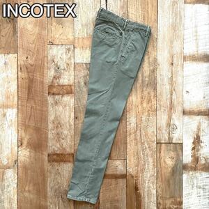 【美品】INCOTEX インコテックス SLACKS ヴィンテージ加工 テーパード コットン スラックス パンツ 31 カーキ BEAMSF取扱