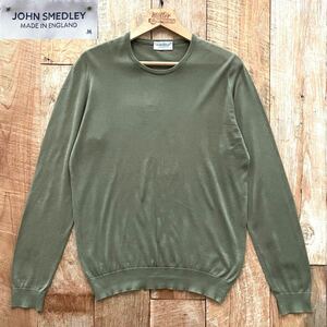 【美品】JOHN SMEDLEY ジョンスメドレー シーアイランドコットン クルーネック ニット M オリーブ ユナイテッドアローズ 取扱