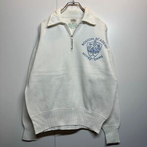 【L】50s Vintage Dixknit Half Zip Sweat Waldes White 50年代 ボストン 大学 プリント ハーフジップ スエット コの字留め USA製 白 T163