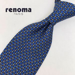 【renoma】ブランドネクタイ　ブルー　小紋柄　シルク