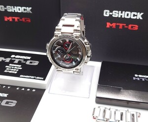 【SR-189】 美品 CASIO G-SHOCK MTG-B1000D-1AJF ブラックIP × メタリックレッド メンズ 腕時計 Bluetooth搭載 箱 コマ付き 稼働品