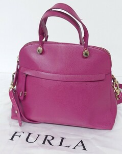 【SR-205】 FURLA PIPER ハンドバッグ フルラ パイパー ショルダーバッグ 2way レザー ゴールド金具 ピンク系 ブランド カバン