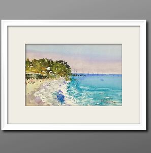 Art hand Auction Italy★[Eastern European painter] Vitalie ZUBCO●Embassy Honorary Award winner● Italian Seaside 21×13.5cm (w3-3)●Watercolor landscape, authentic, no frame, sea, Painting, watercolor, Nature, Landscape painting