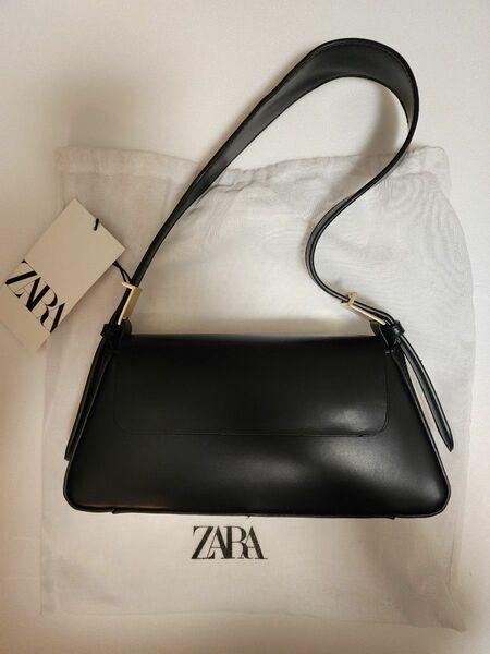 ZARA ザラフラップ ミニマル ショルダーバック ブラック