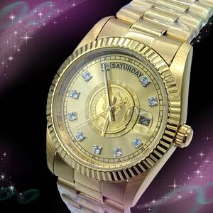 《超美品　稼働品》　ロイヤルミント　ROYALMINT　純金コイン　10Pダイヤ　1/30オンス金貨　レディース腕時計　クオーツ　RM-2003