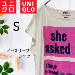 UNIQLO ユニクロ プリントシャツ インパクト Sサイズ ノースリーブ 文字プリント レディースシャツ