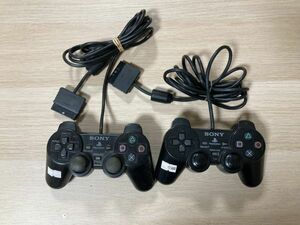 PS2 周辺機器 コントローラー ブラック 2個 セット 部品取りや修理前提で【管理 14840】【ジャンク】