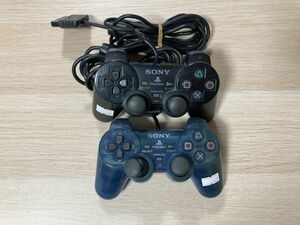 PS2 周辺機器 コントローラー ブルー ブラック セット 部品取りや修理前提で【管理 17629】【ジャンク】