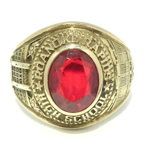 【天白】ジュエリー アクセサリー カレッヂリング カレッジ 指輪 K10 イエローゴールド 21号 赤石 デザイン メンズ