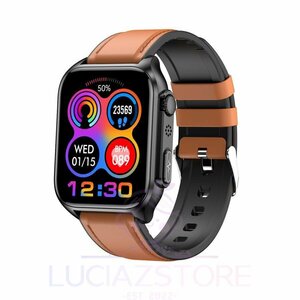  smart watch made in Japan sensor telephone call function . sugar price ECG+PPG heart electro- map . middle oxygen high precision heart rate meter blood pressure .. proportion body temperature 1.96 -inch Brown ( leather )